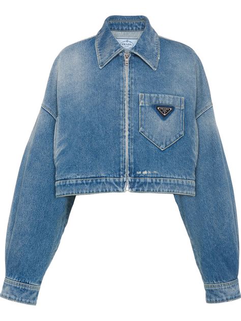 prada jean jacket women's|Prada crop denim jacket.